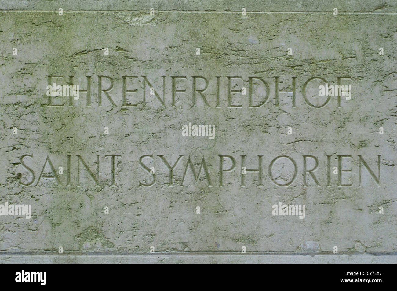 The German inscription at the entrance of the St Symphorien military cemetery, Belgium. Stock Photo