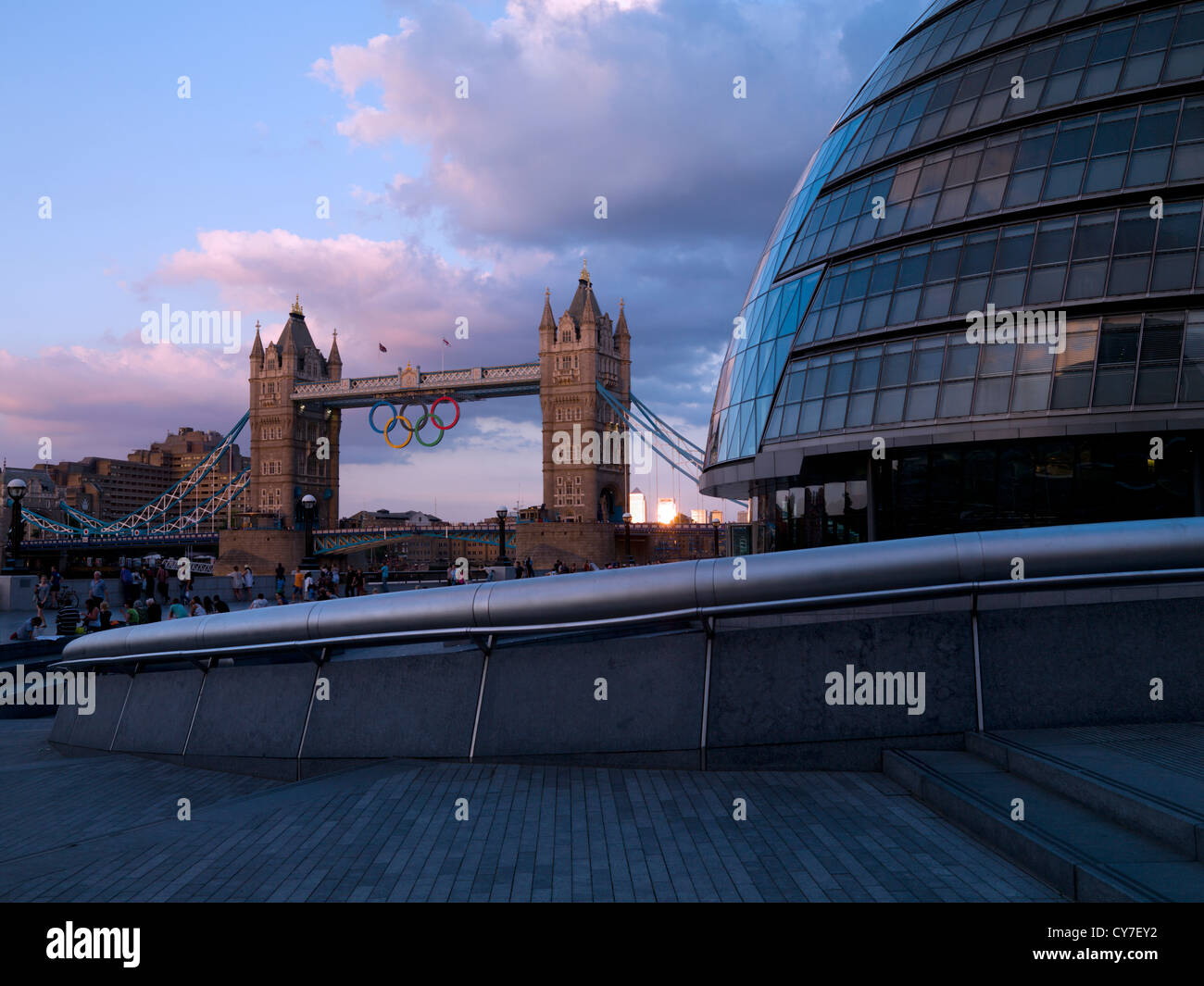 London Bridge and Olympic rings Stock Photo