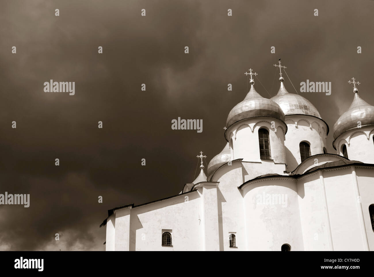 christian orthodox church on cloudy background, sepia Stock Photo - Alamy
