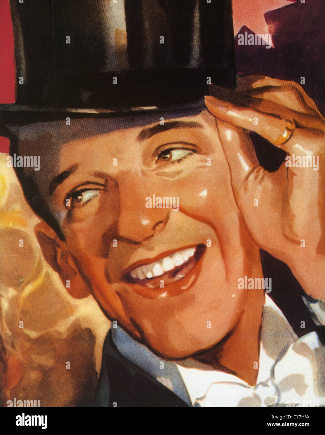 FRED ASTAIRE (1899-1987) US dancer, actor and singer in artwork from the poster for the 1935RKO film Top Hat Stock Photo