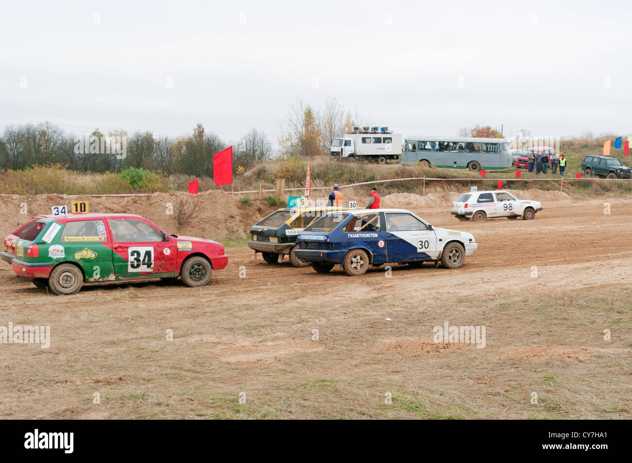 Racing cars on start test racing. Stock Photo