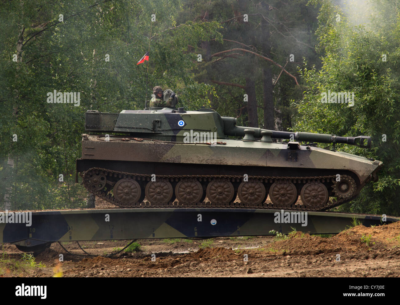 Self-propelled 2S1 howitzer of the Finnish Army crossing a bridge Stock ...