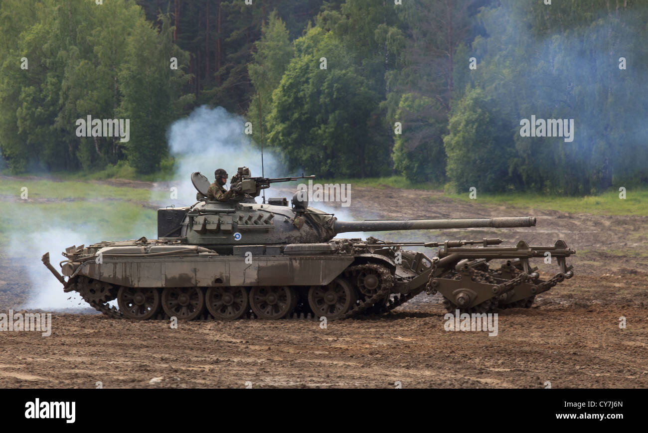 T-55M main battle tank of the Finnish Army with KMT-5 mine clearing ...