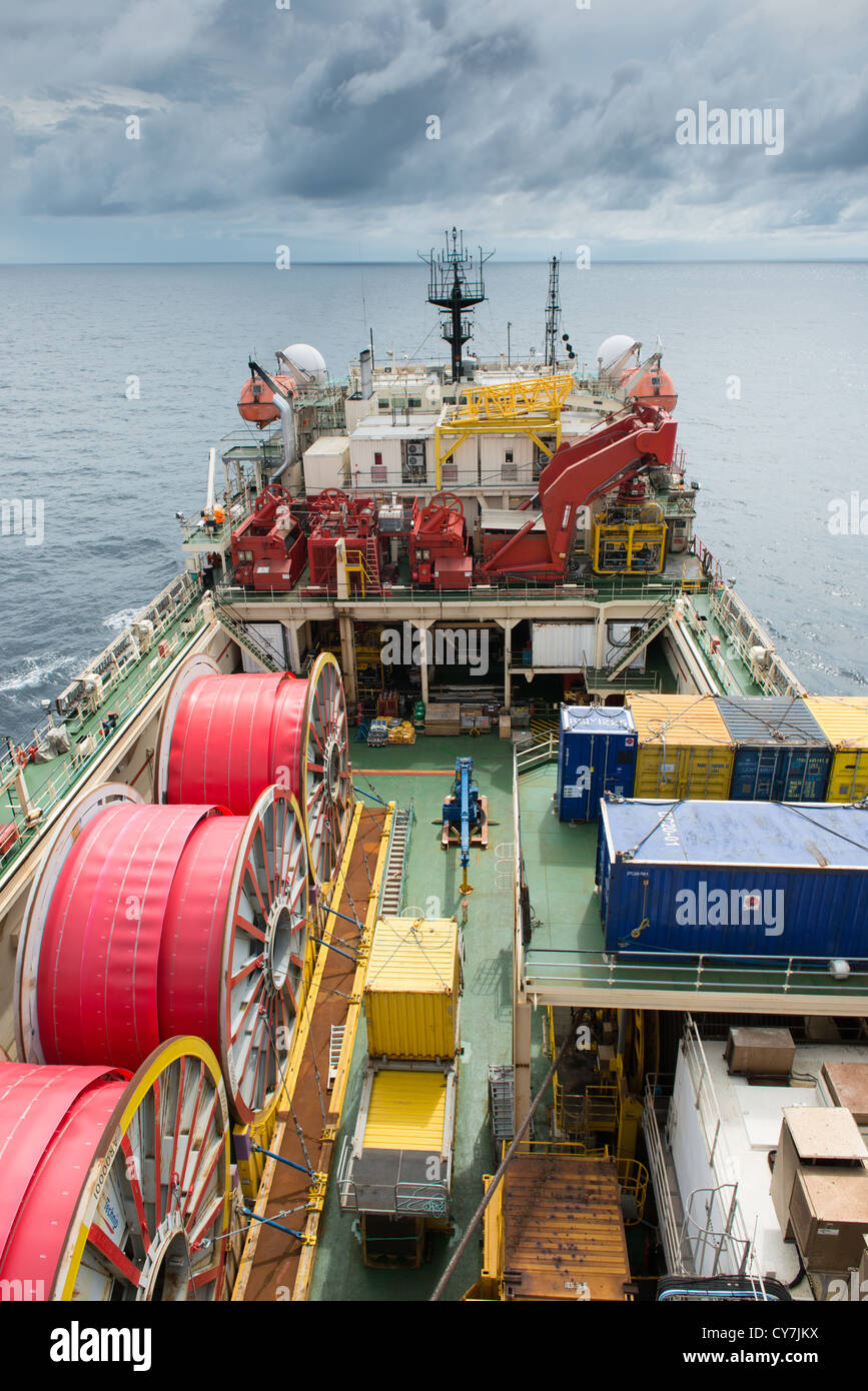 overview of a cargo ship at sea Stock Photo