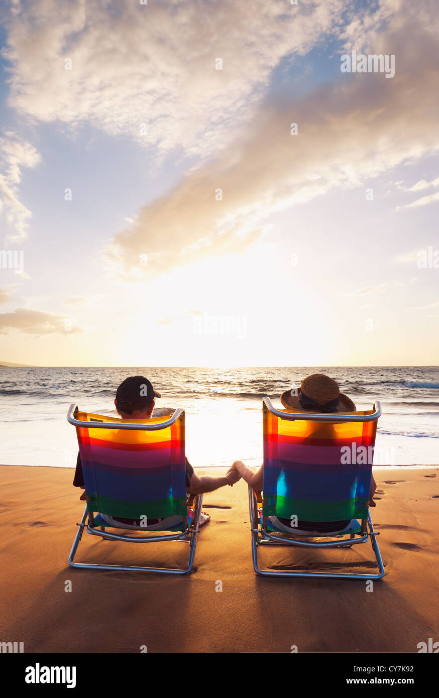 Happy Romantic Couple Enjoying Beautiful Sunset at the Beach Stock ...