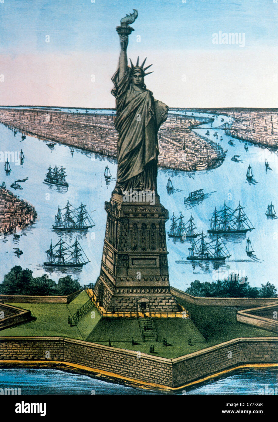 Statue of Liberty, New York, USA, Currier & Ives, Lithograph, Circa 1885 Stock Photo