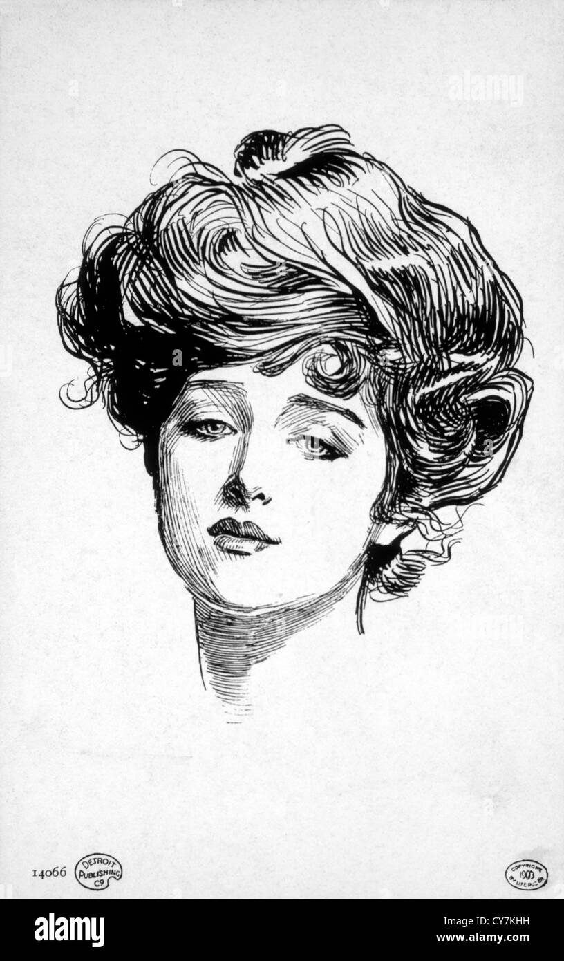 Gibson Girl Portrait Drawing By Charles Dana Gibson Circa 1903