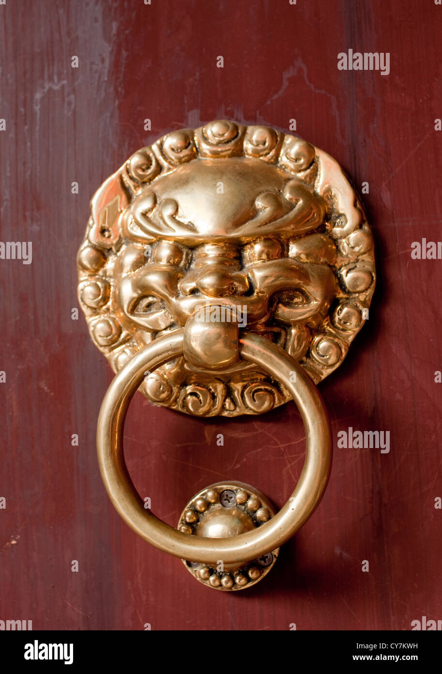 red Chinese style old wooden door knob Stock Photo