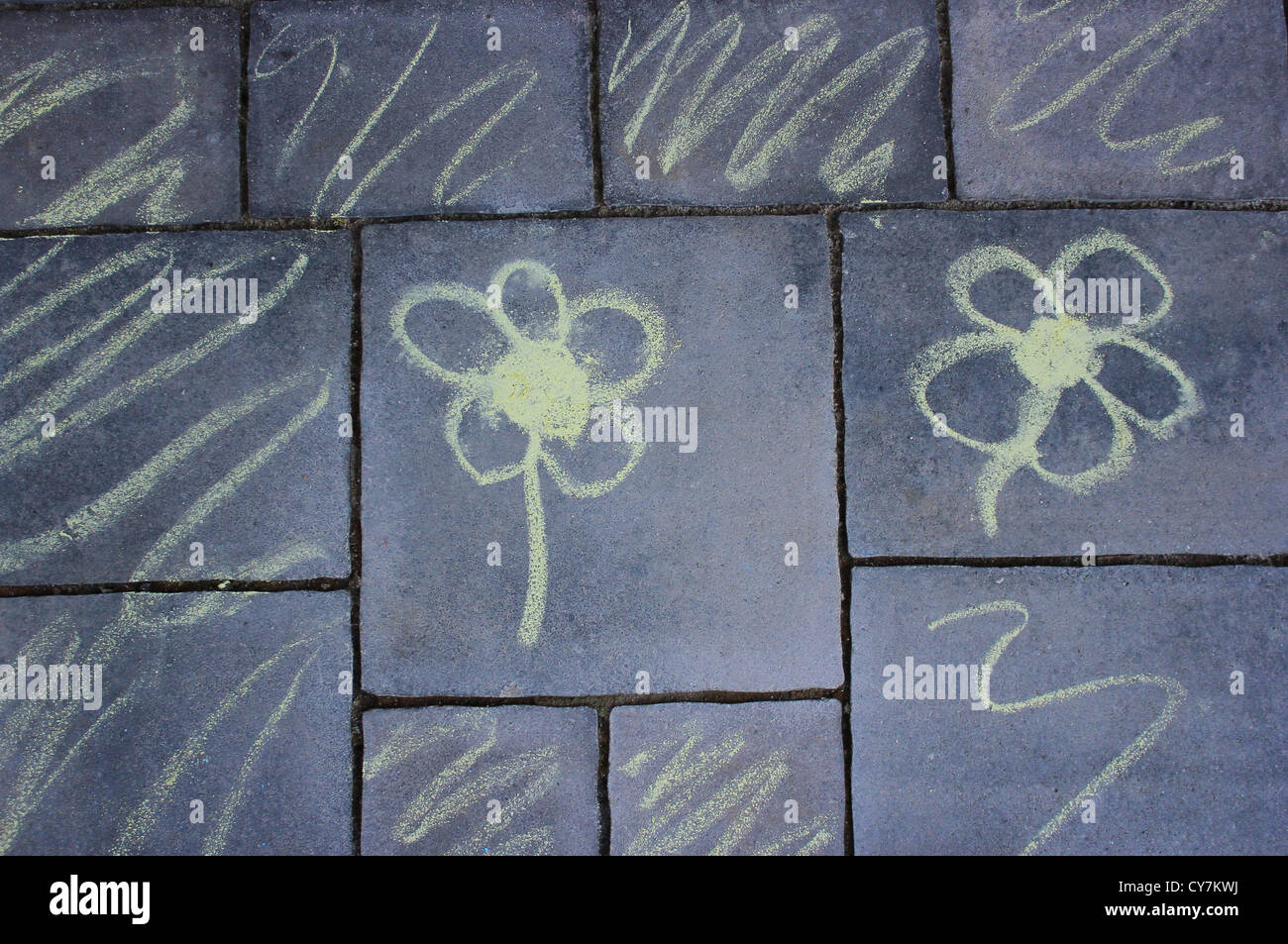 Flowers - pavement chalk drawing Stock Photo