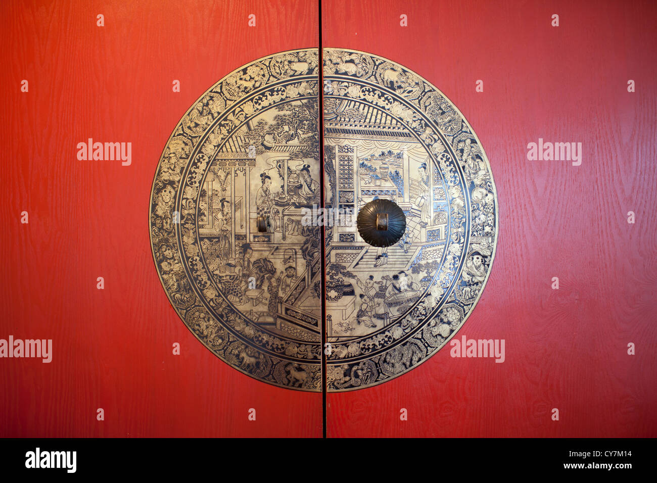 Vintage Chinese red door Stock Photo