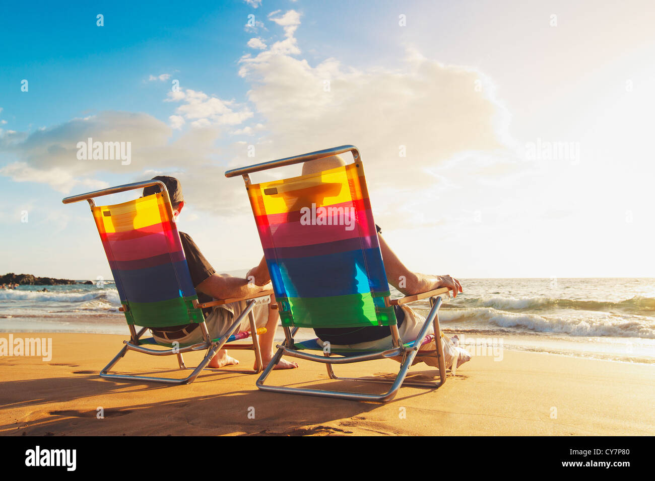 Happy Romantic Couple Enjoying Beautiful Sunset at the Beach Stock ...