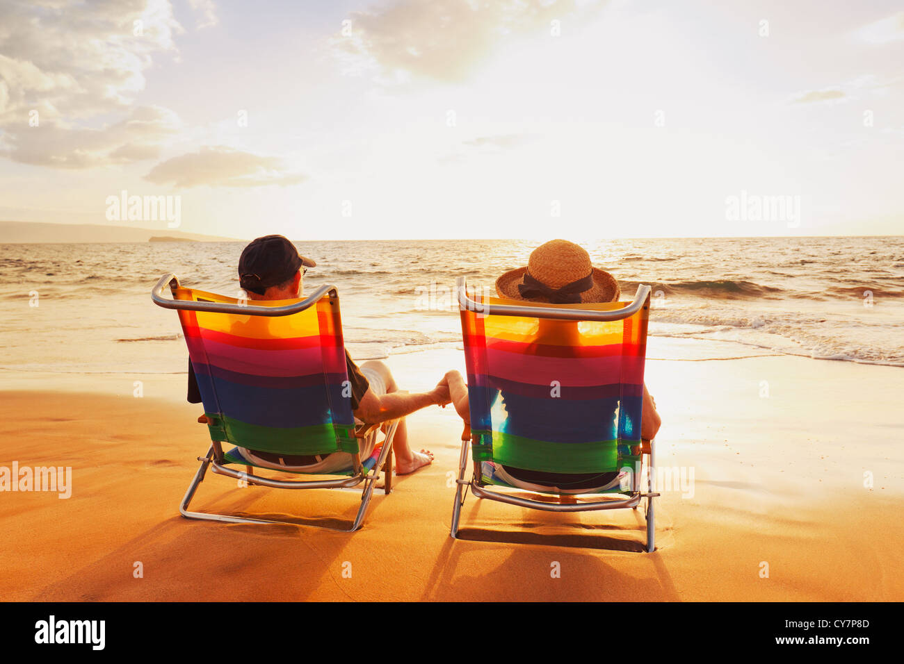 Happy Romantic Couple Enjoying Beautiful Sunset at the Beach Stock ...