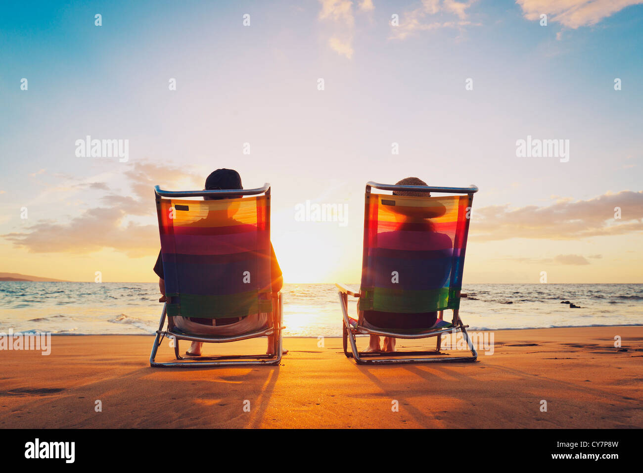 Happy Romantic Couple Enjoying Beautiful Sunset at the Beach Stock ...