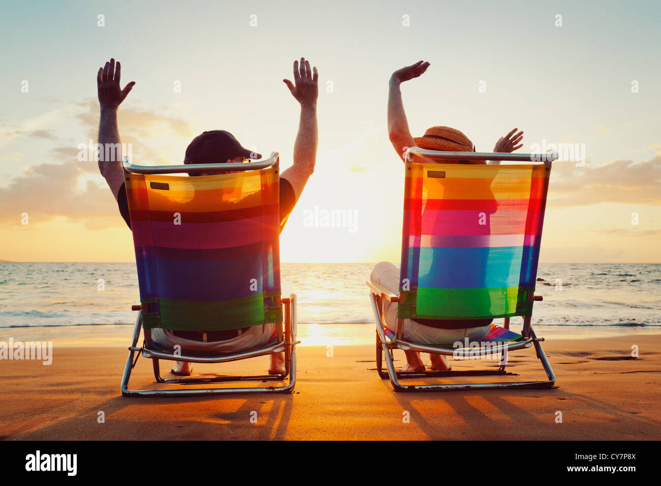 Happy Romantic Couple Enjoying Beautiful Sunset at the Beach Stock ...