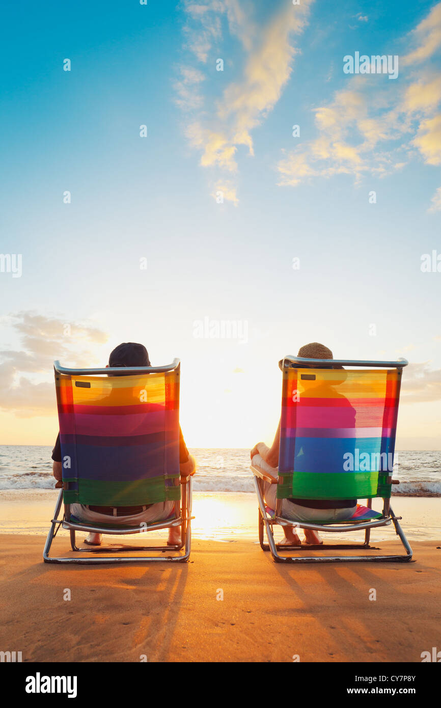 Happy Romantic Couple Enjoying Beautiful Sunset at the Beach Stock ...