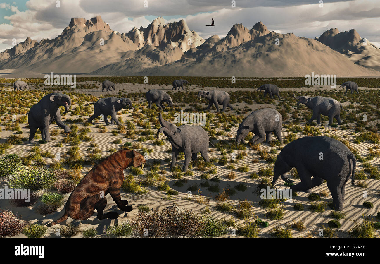 Deinotherium prehistoric mammal, illustration - Stock Image - C054/0220 -  Science Photo Library