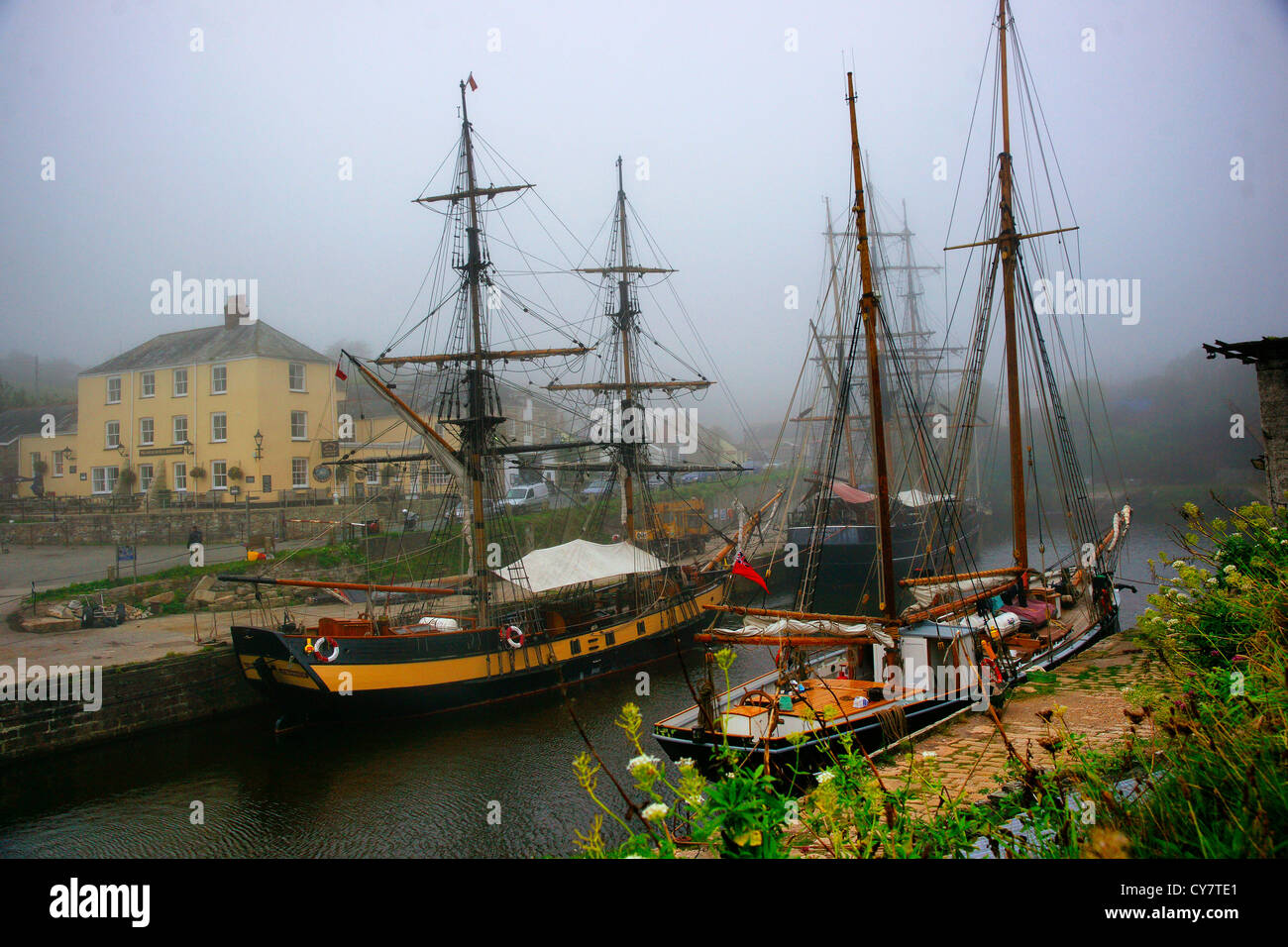 Charlestown in Cornwall, UK. Home of the shipwreck museum and historic centre of the china clay export industry. Stock Photo