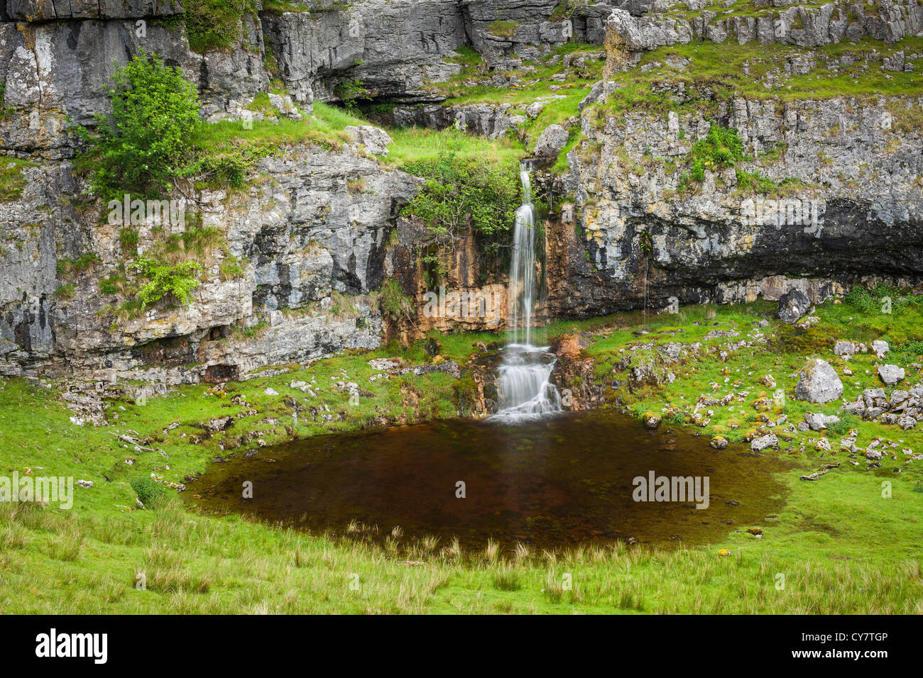 Waterfall on Horton Scar near Horton in Ribblesdale in North Yorkshire. Stock Photo