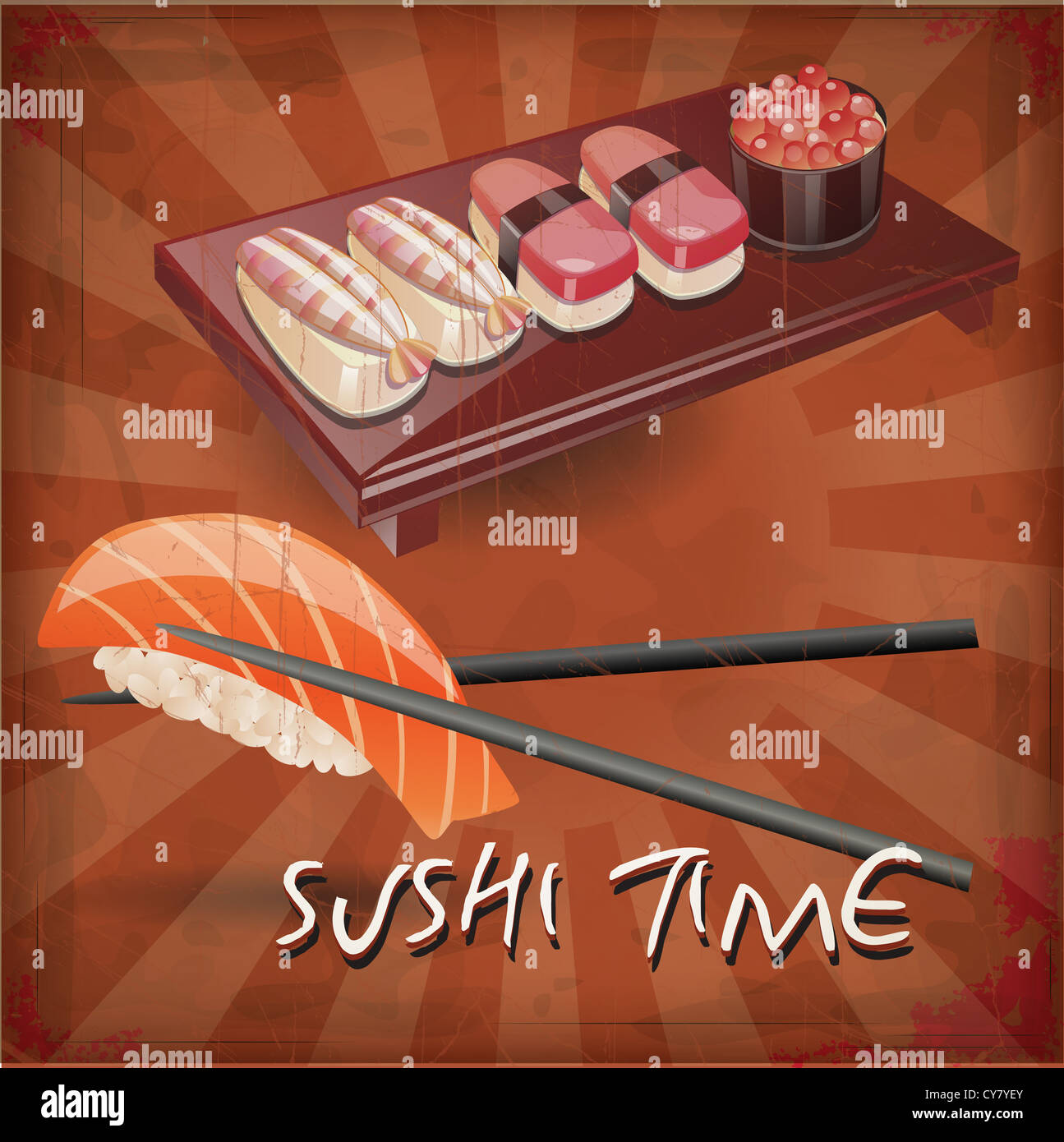 drawing of the sushi with grunge effect Stock Photo