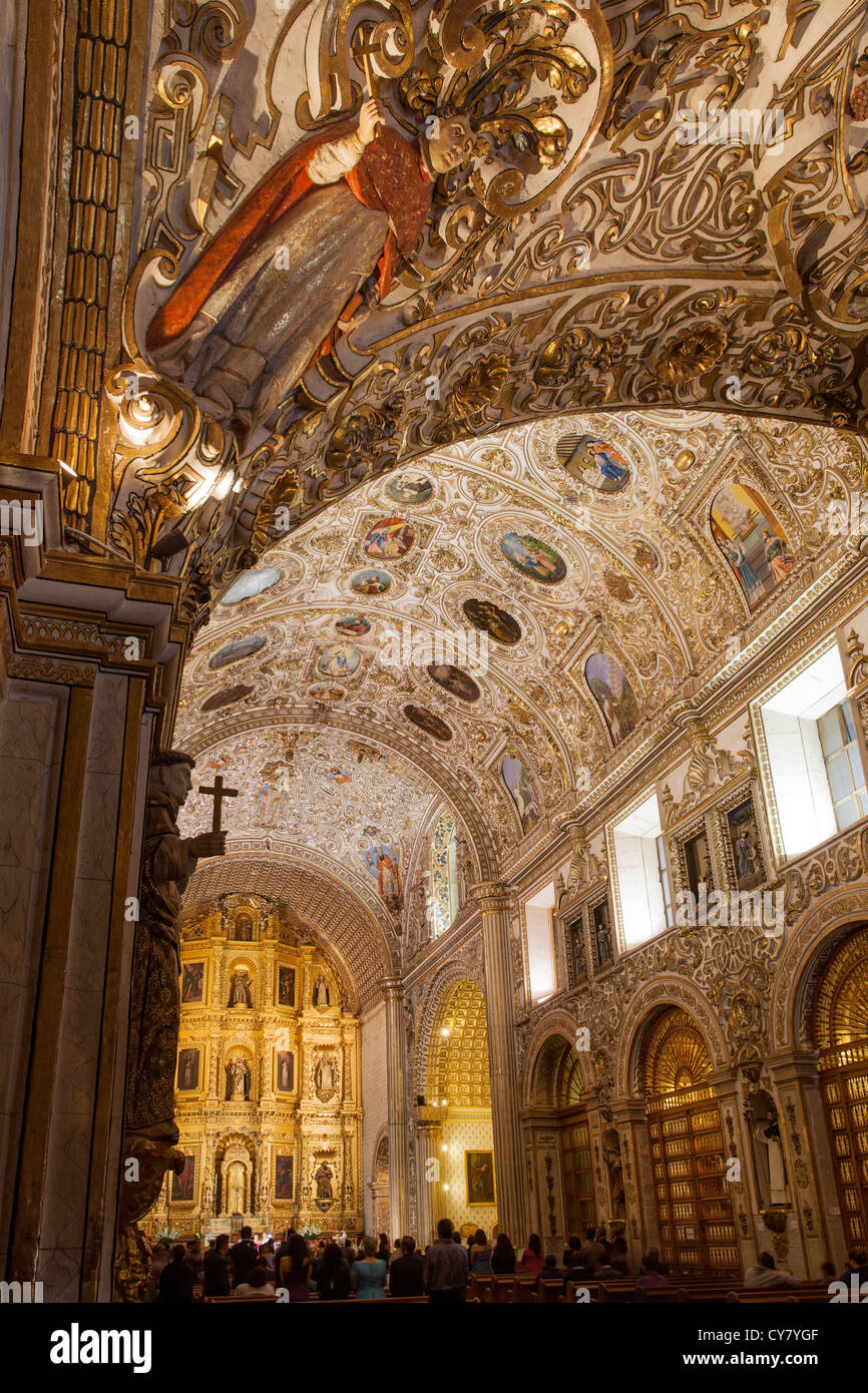 Baroque interior of the Santo Domingo church in Oaxaca, Mexico. Stock Photo