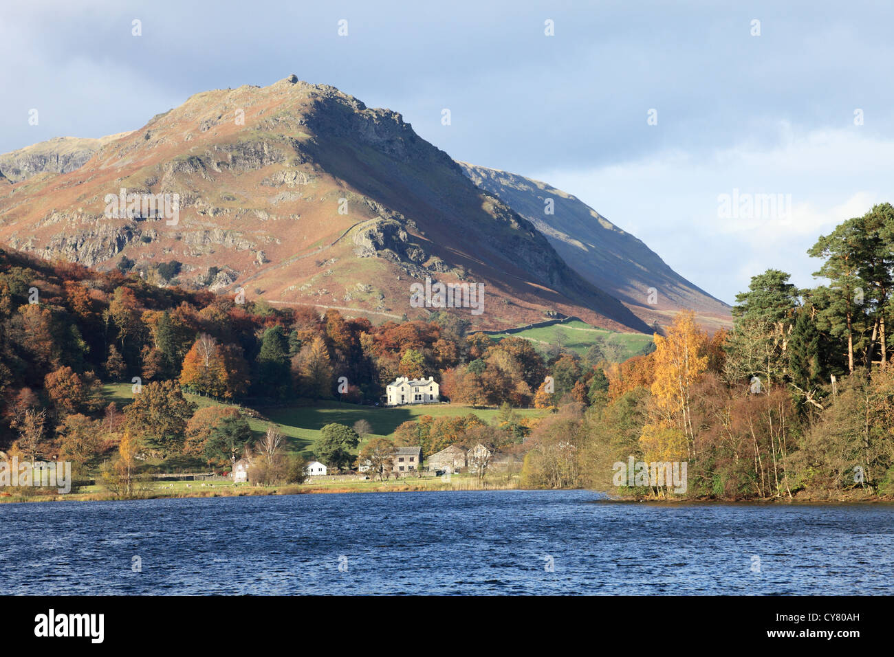 Grasmere Lake and village beneath Helm Crag, English Lake District, UK