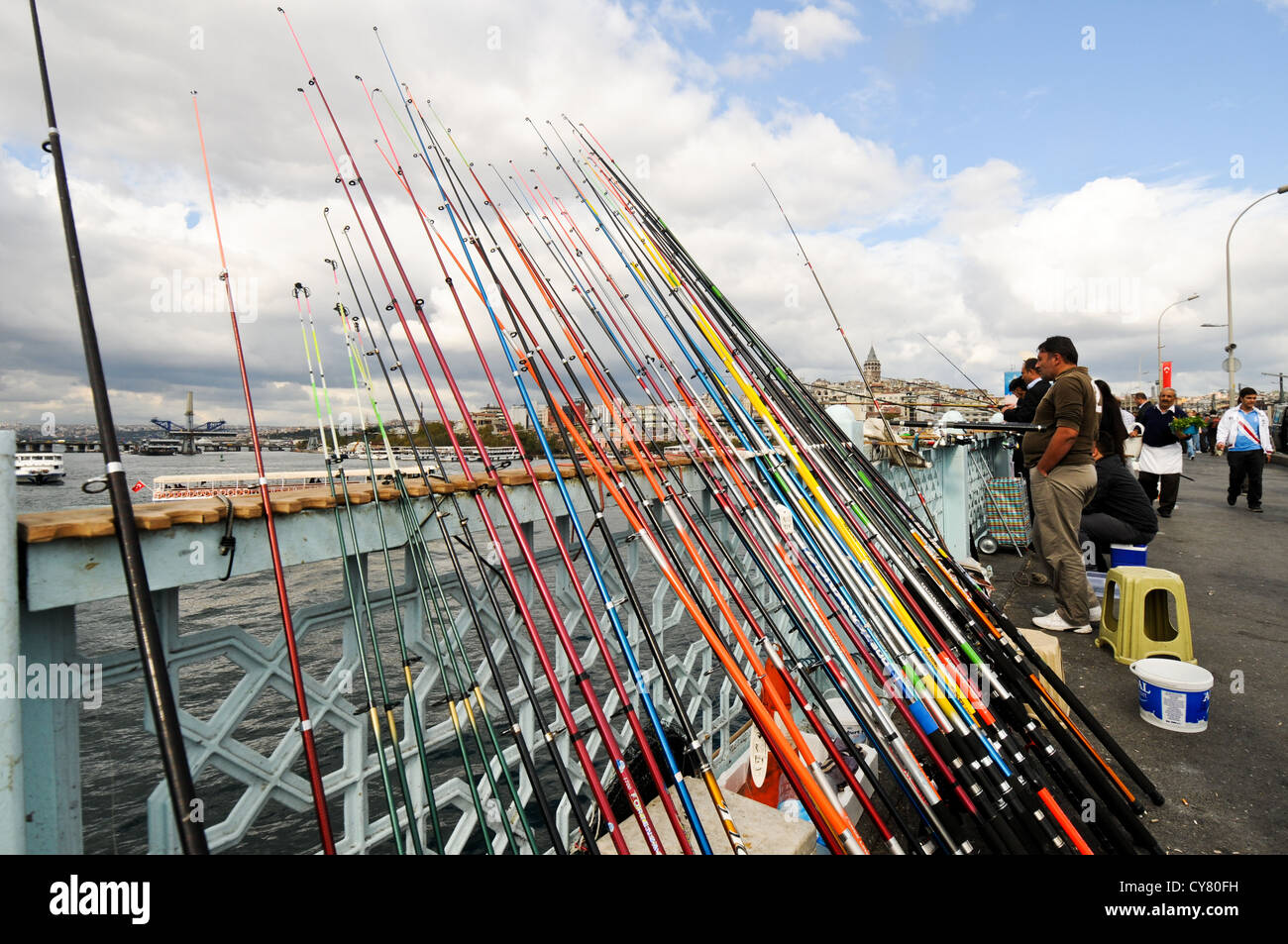 Galata bridge,Istanbul,Turkey 2012. People fishing Stock Photo