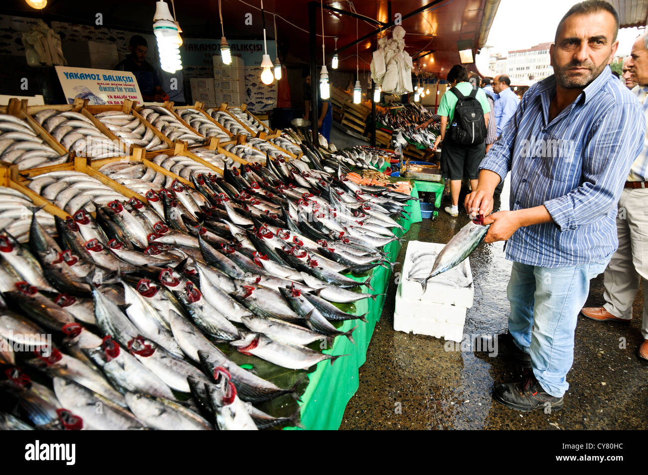 fish market off Galata bridge,Karaköy,Istanbul,Turkey 2012 Stock Photo