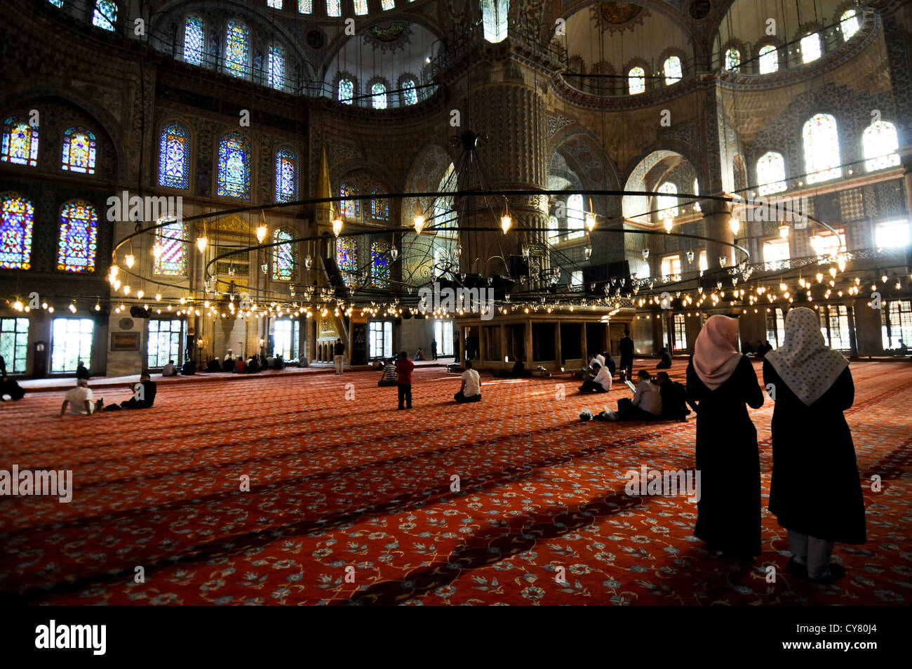 interior Sultan Ahmet mosque, Blue Mosque,Istanbul,Turkey 2012 Stock Photo