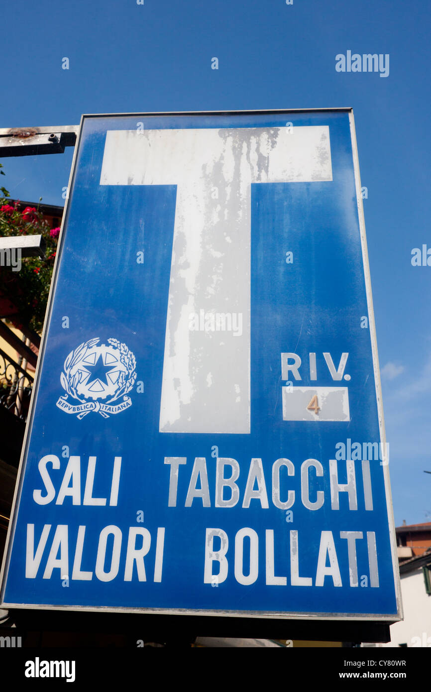 Traditional blue tabacchi (tobacconist) sign Londa Tuscany Italy Stock Photo
