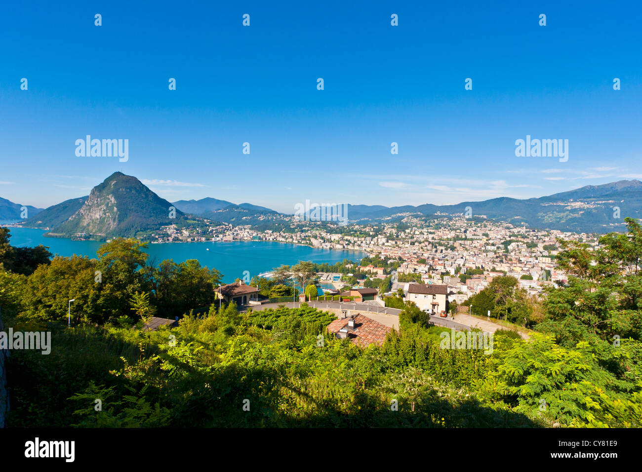 CITYSCAPE OF LUGANO, LAKE OF LUGANO, LAGO DI LUGANO, TICINO, SWITZERLAND Stock Photo