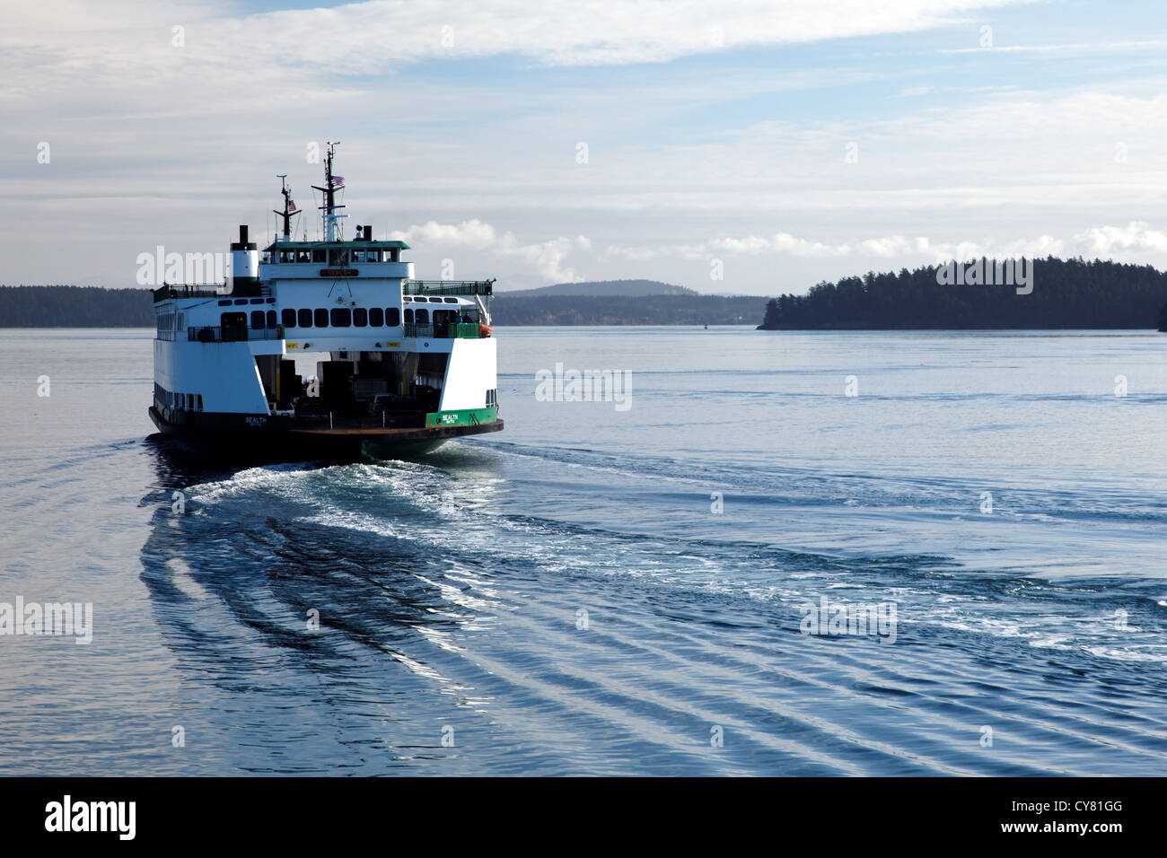 The Washington State Ferry, MV Sealth, cruising through the San Juan Islands, an Juan County, Washington State, USA Stock Photo