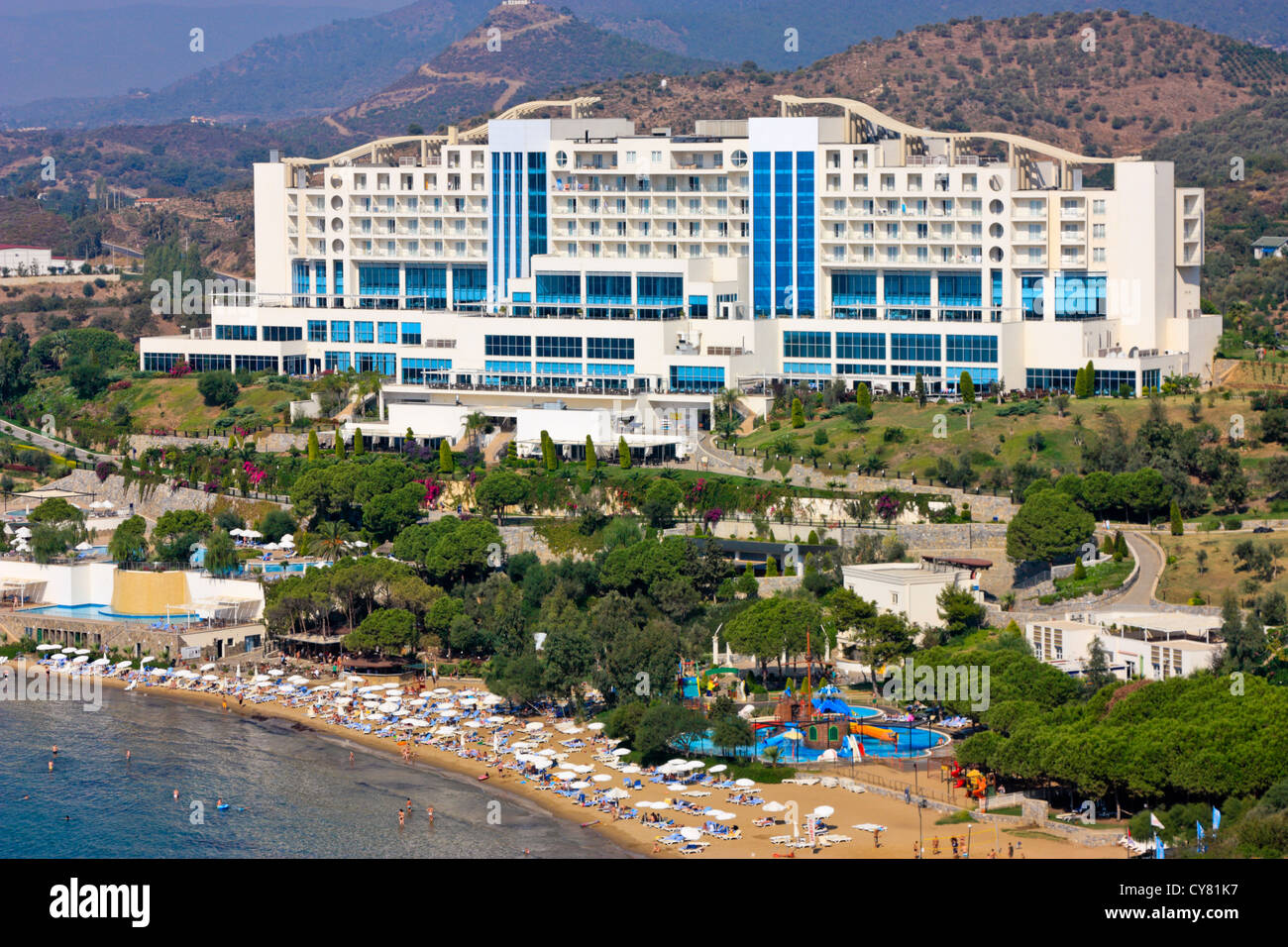 Large Hotel Complex at the Aegean Coast between Izmir and Kusadasi, Turkey Stock Photo