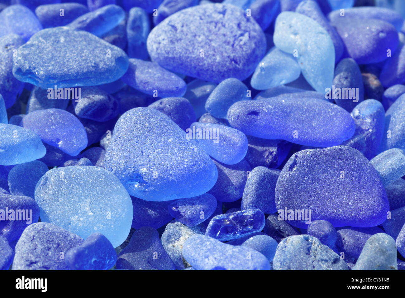Weathered cobalt blue sea glass found at North Beach, Port Townsend, Jefferson County, Washington State, USA Stock Photo
