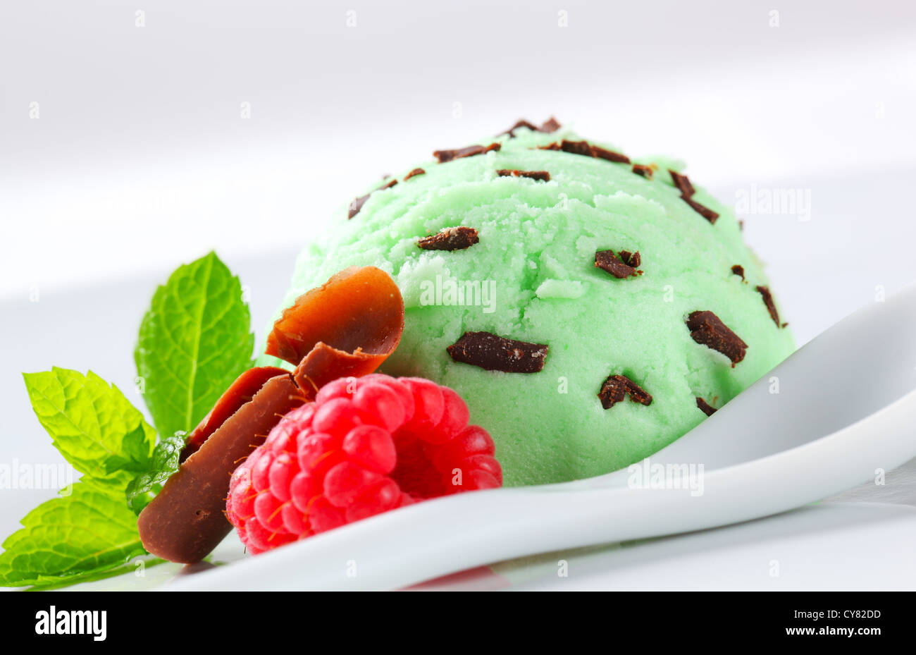 Scoop of mint chocolate chip ice cream Stock Photo
