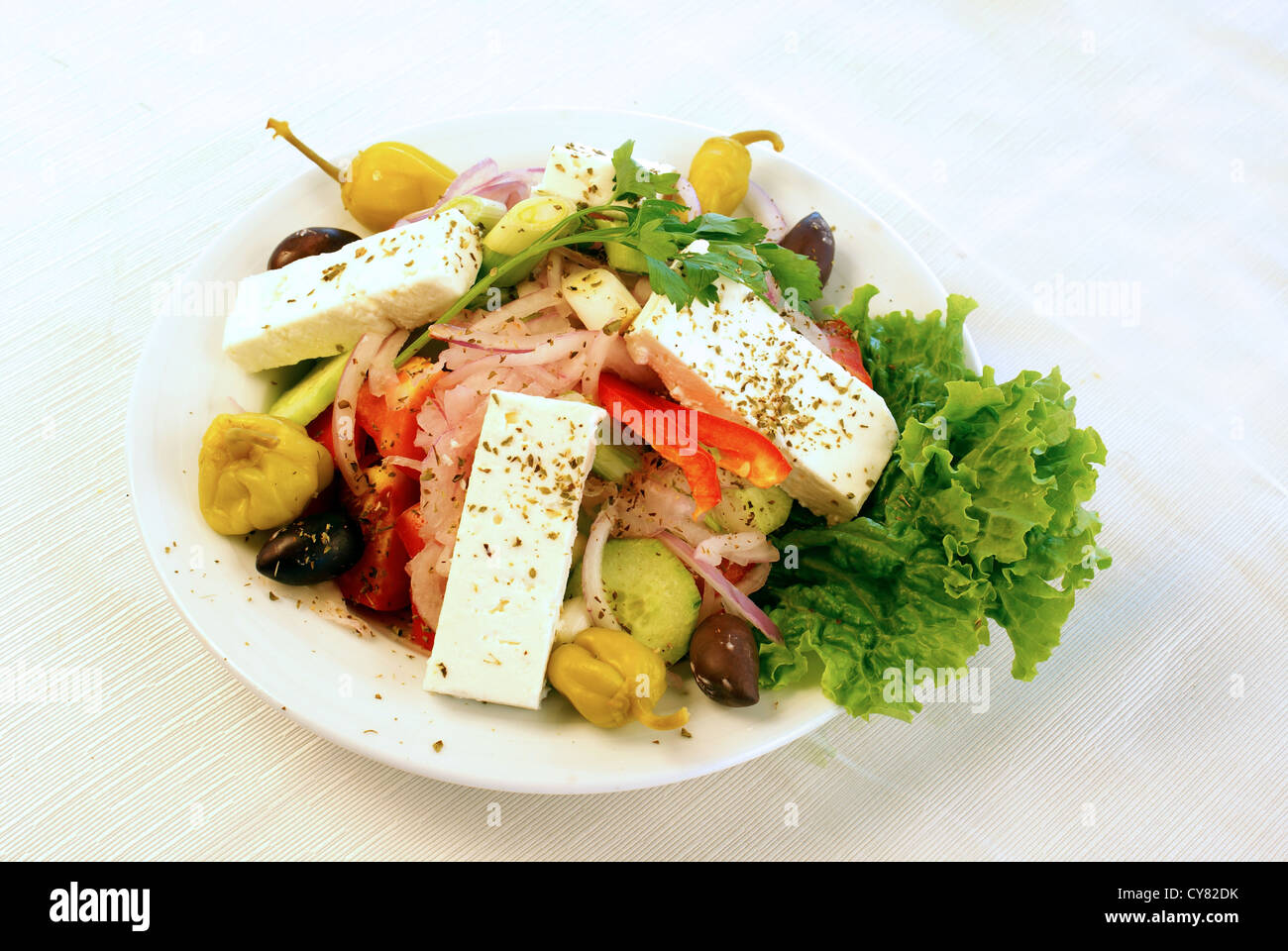 Greek salad with fresh vegetables Stock Photo