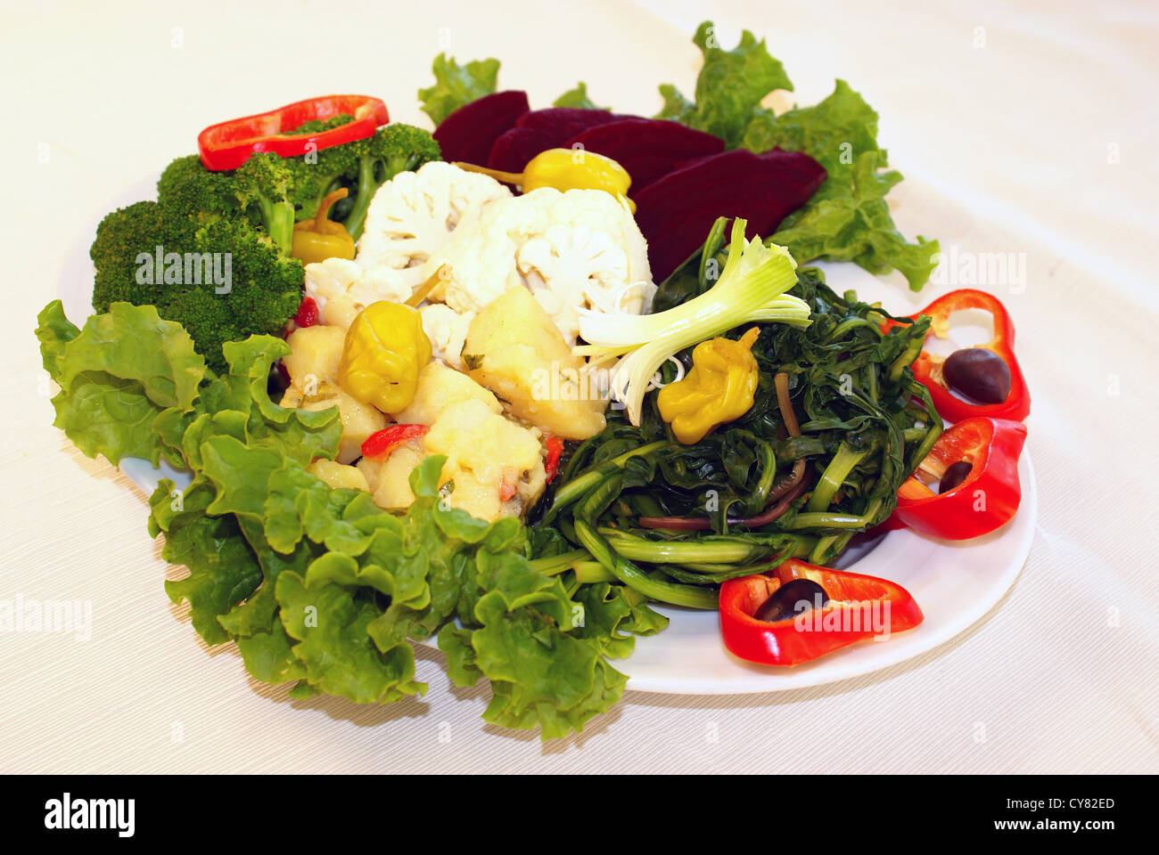 Greek salad with fresh vegetables Stock Photo