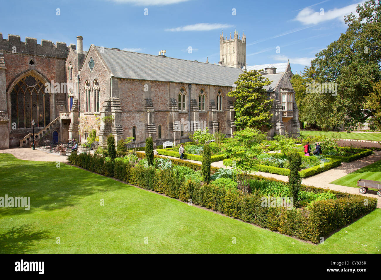 Garden inside the Bishop's Palace grounds at Wells, Somerset, England, UK Stock Photo