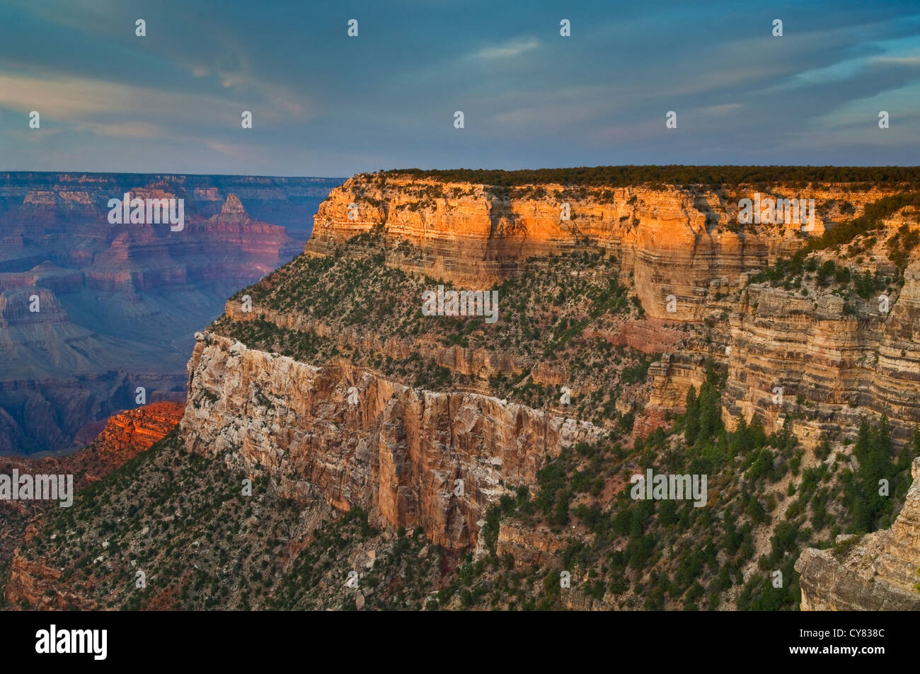 Sunset on the South Rim near Grand Canyon Village, Grand Canyon National Park, Arizona Stock Photo