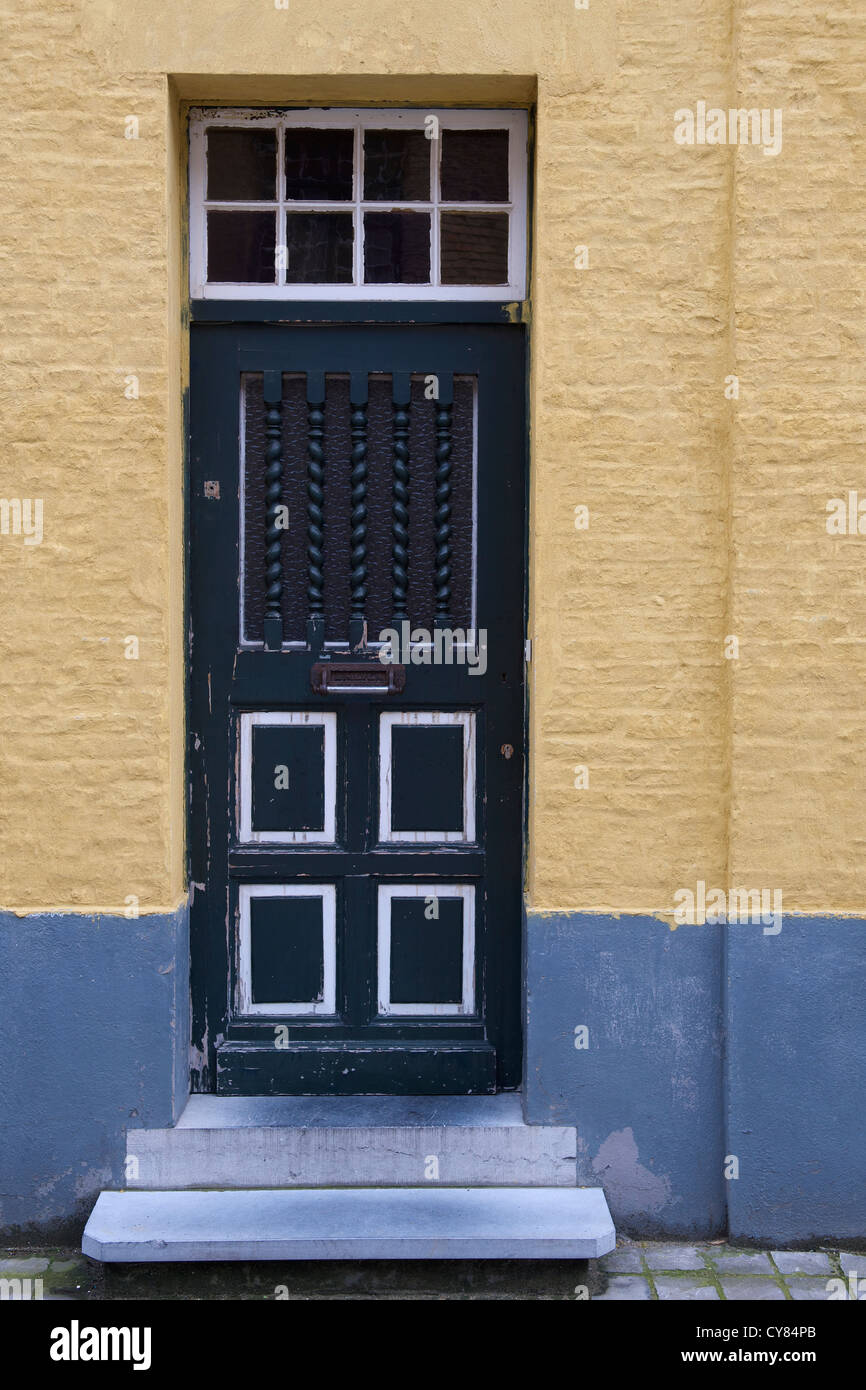 Blue Door Yellow Terracotta Painted Wall Stock Photo 672886354