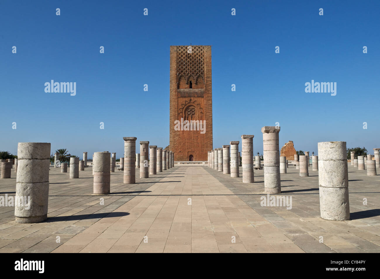 Tour Hassan, Rabat, Morocco. An unfinished mosque minaret from the 15th ...