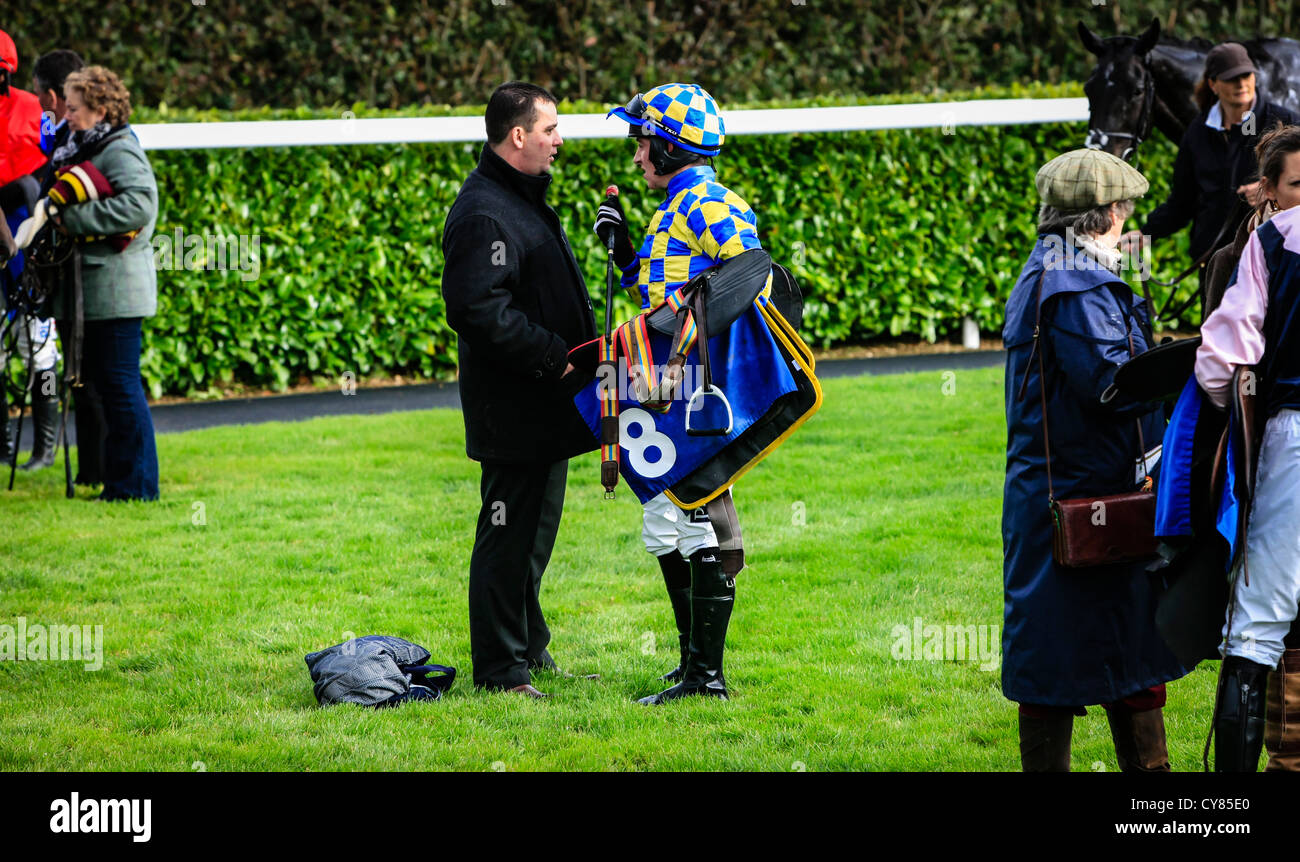 Winning Jockeys in the winners paddock at Wincanton Somerset Stock Photo