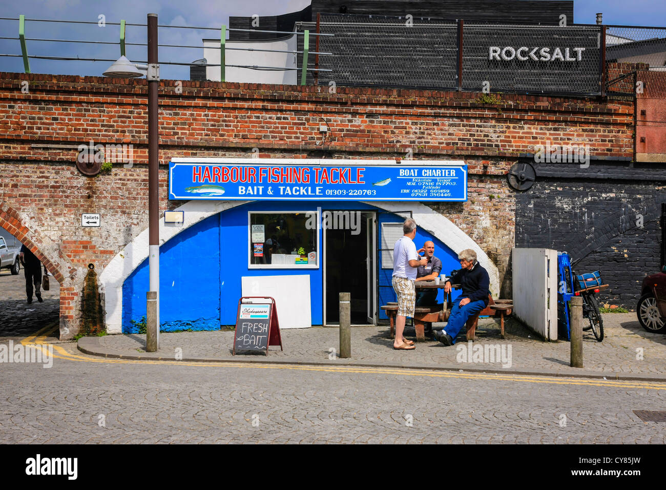 Fishing tackle shop underneath the arches at Folkstone harbor Kent