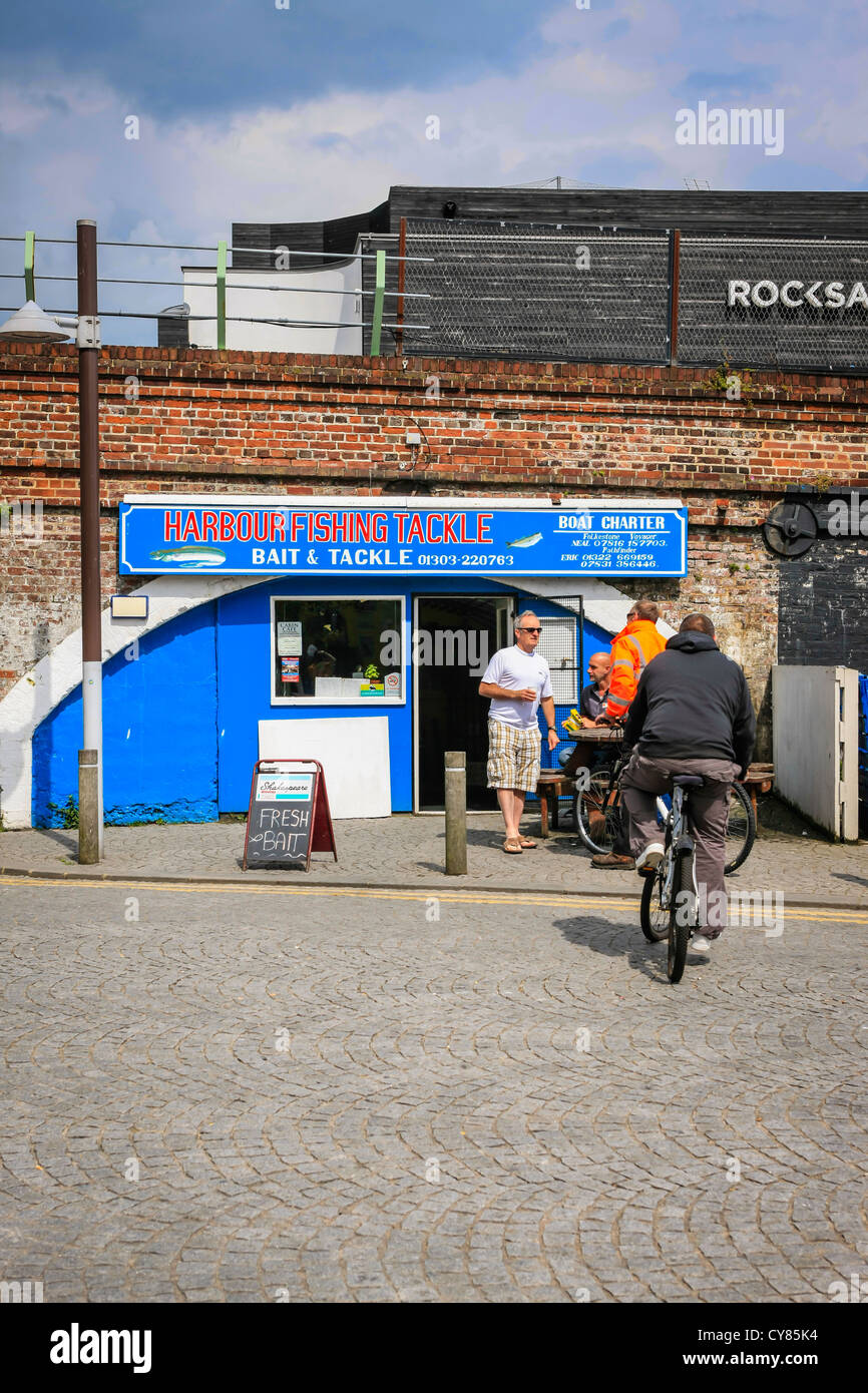 Fishing tackle shop underneath the arches at Folkstone harbor Kent