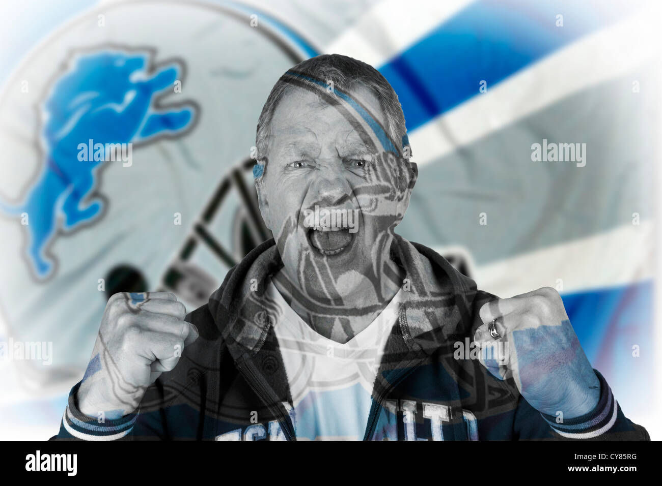 Detroit lions NFL fanatical enthusiastic loyal angry American football fan. Stock Photo