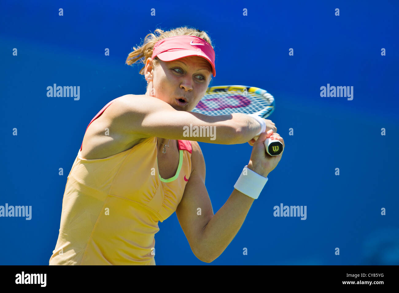 Lucie Safarova in action during match. Stock Photo