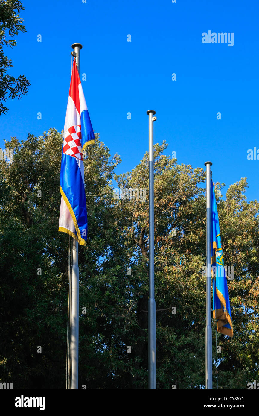 The Croatian national flag in Punat on the island of Krk Stock Photo