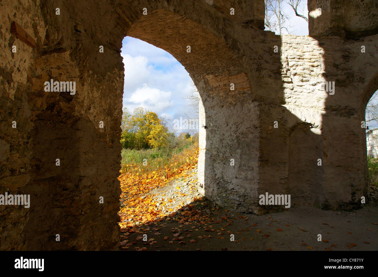 View on the nature from ruins of an ancient tower Stock Photo