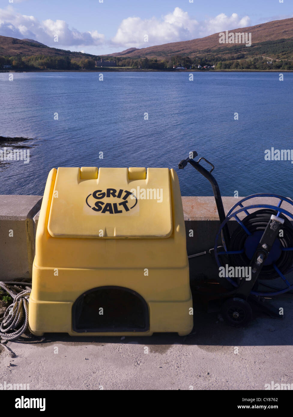 Grit bin on the jetty of Rum, an island in the north west of Scotland