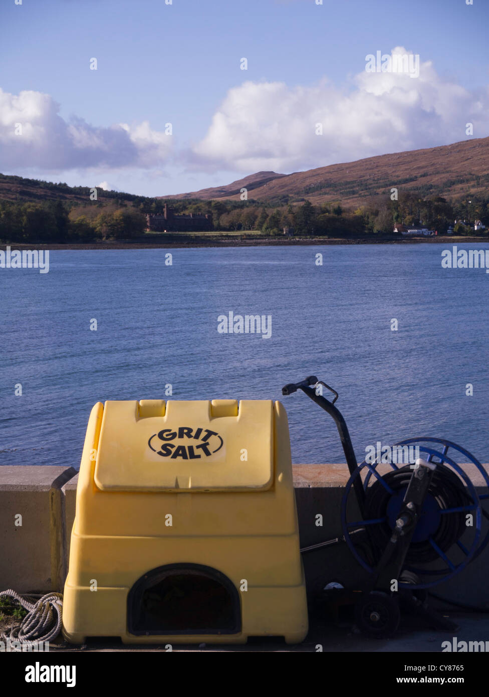 Grit bin on the jetty of Rum, an island in the north west of Scotland