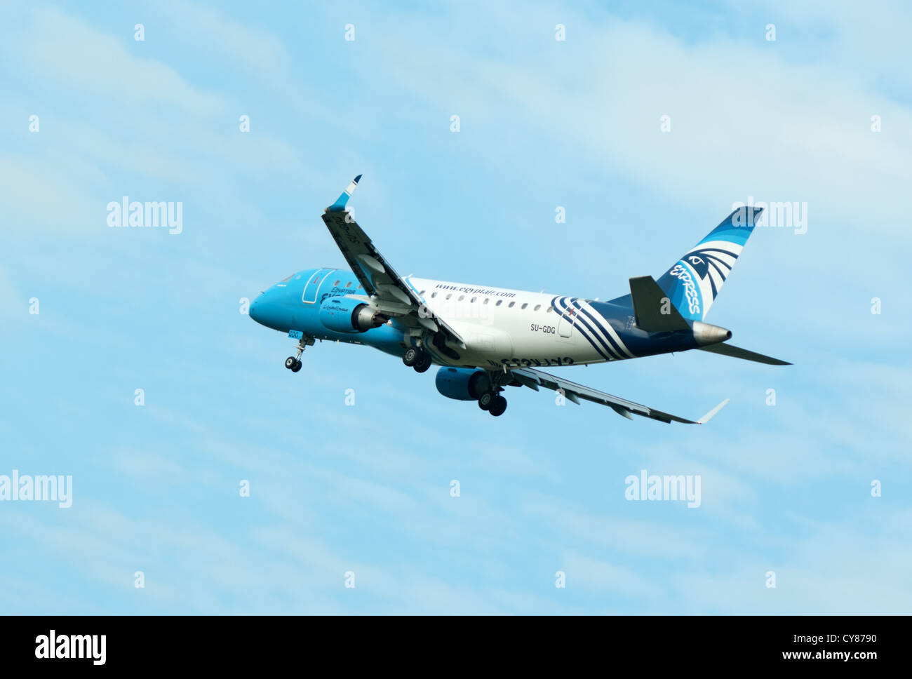 Egyptair airplane flying in the air Stock Photo